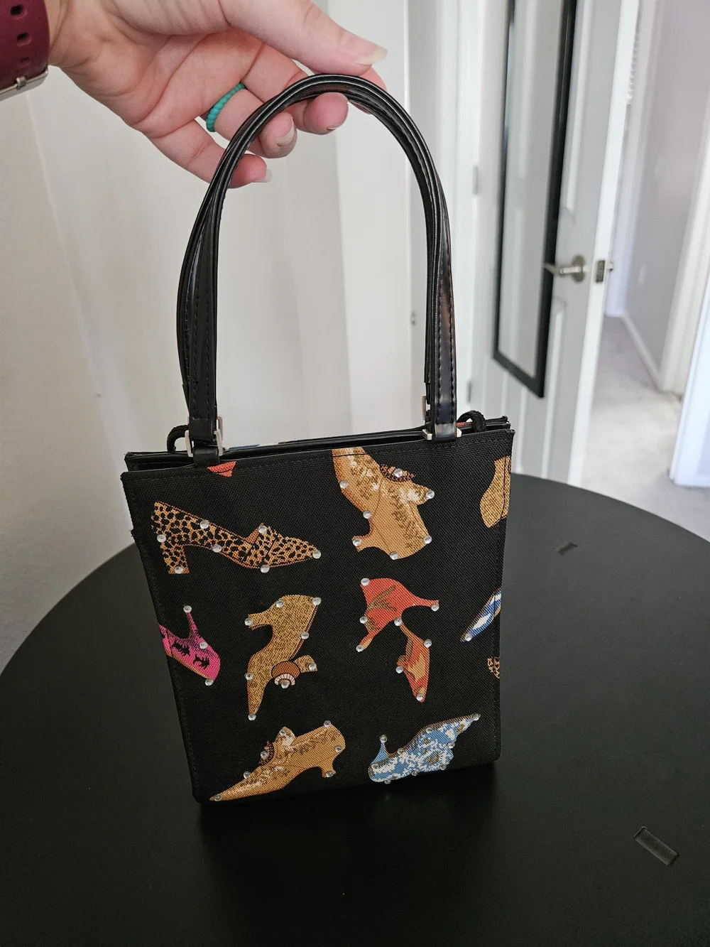 Vintage Y2K Braciano Rhinestone High Heel Print Crossbody Tote Bag - Picture 1 of 8